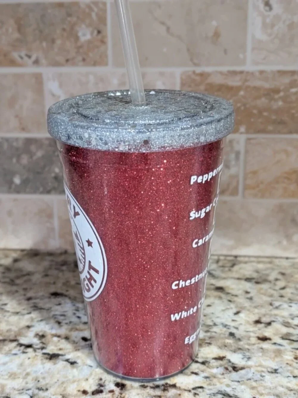 Starbucks custom merry & bright holiday Christmas cold cup glitter tumbler cup